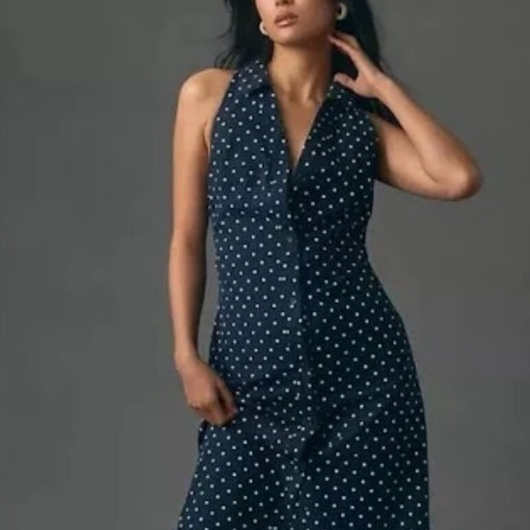 Maeve Navy Polka Dot Midi Dress - Picture 2 of 4
